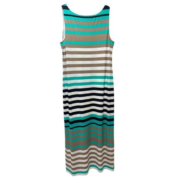 Jessica Howard NEW Size XL Sleeveless Striped Maxi Dress Turquoise, Black, Tan - Picture 7 of 16